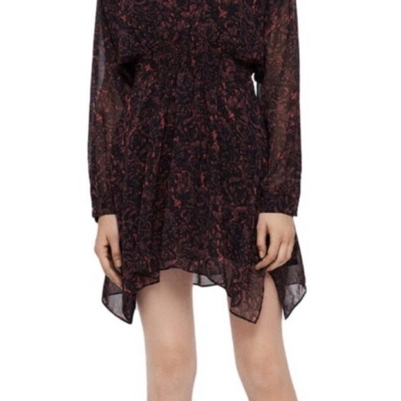 All Saints Nichola Rosey Smocked Draped Mini Dress in Berry Red - S - Picture 6 of 16